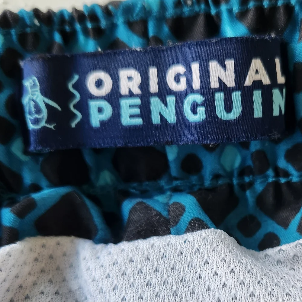 Original Penguin Teal & Black Patterned Swim Shorts